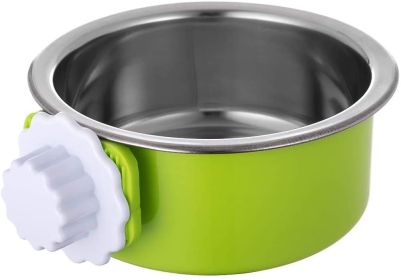 Removable Hanging Food Stainless Steel Water Bowl Cage Bowl for Dogs Cats Birds Small Animals (Color: Green)